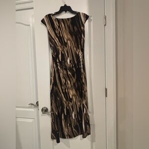 Connected Apparel Black and Brown Bateau Neck Sheath Dress
